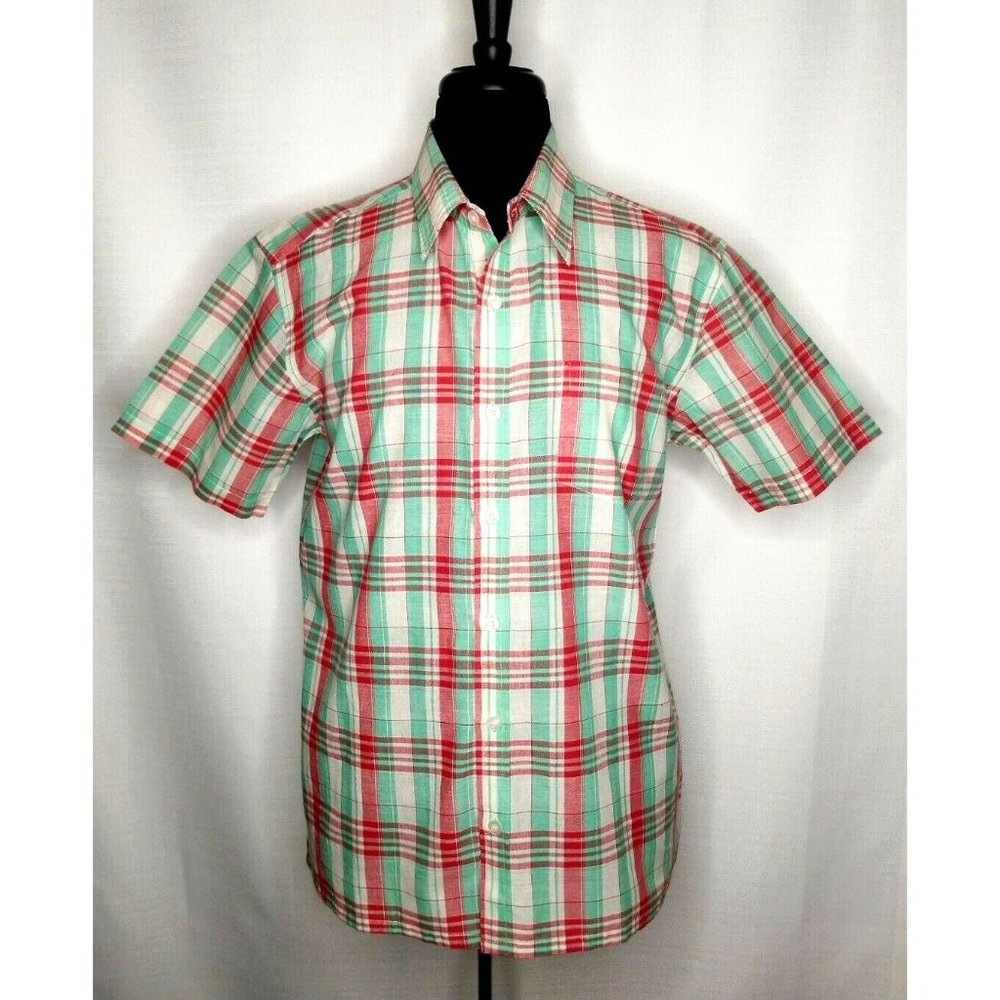Four Seas Cotton NWT Casual Short Sleeve Knit Weave Shirt Mens Large Red Teal